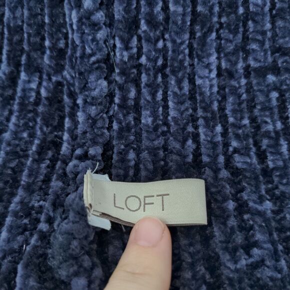 LOFT Beanie Hat Blue One Size Stretch Ribbed Knit Pom Pom Fleece Blank - Picture 7 of 9